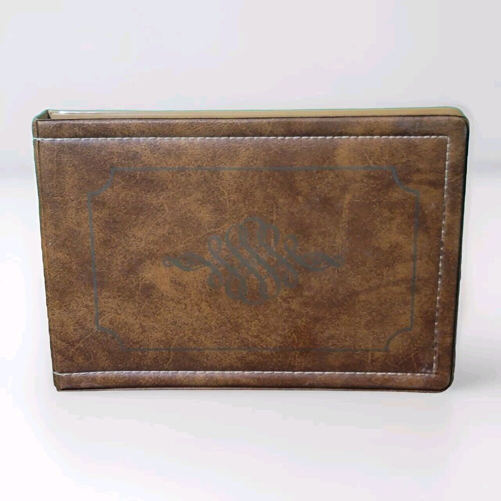 Vintage Brown Faux Leather Bound Photo Album Memories Scrapbook Ephemera Retro